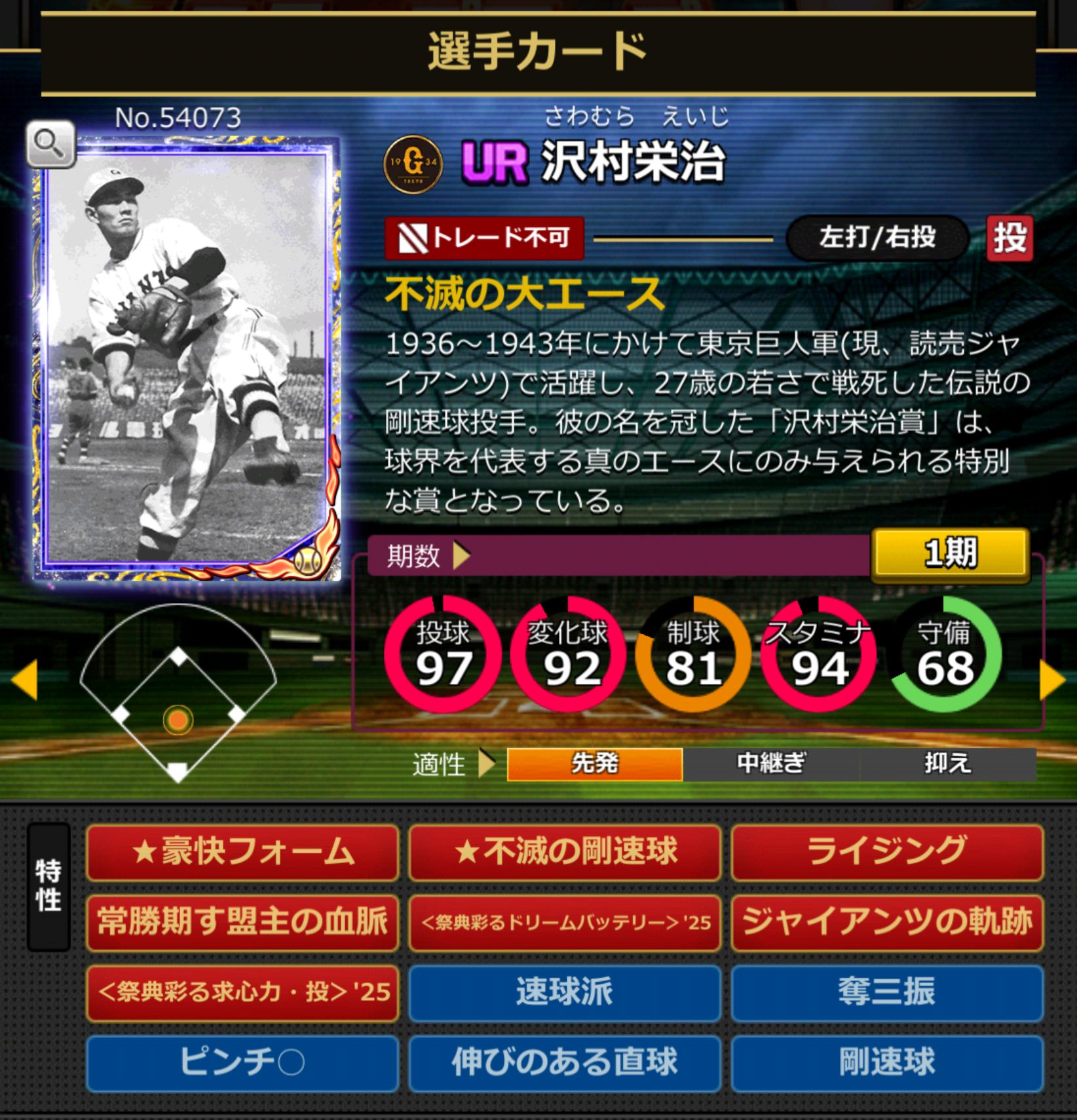 54073,沢村栄治(読売ジャイアンツ)