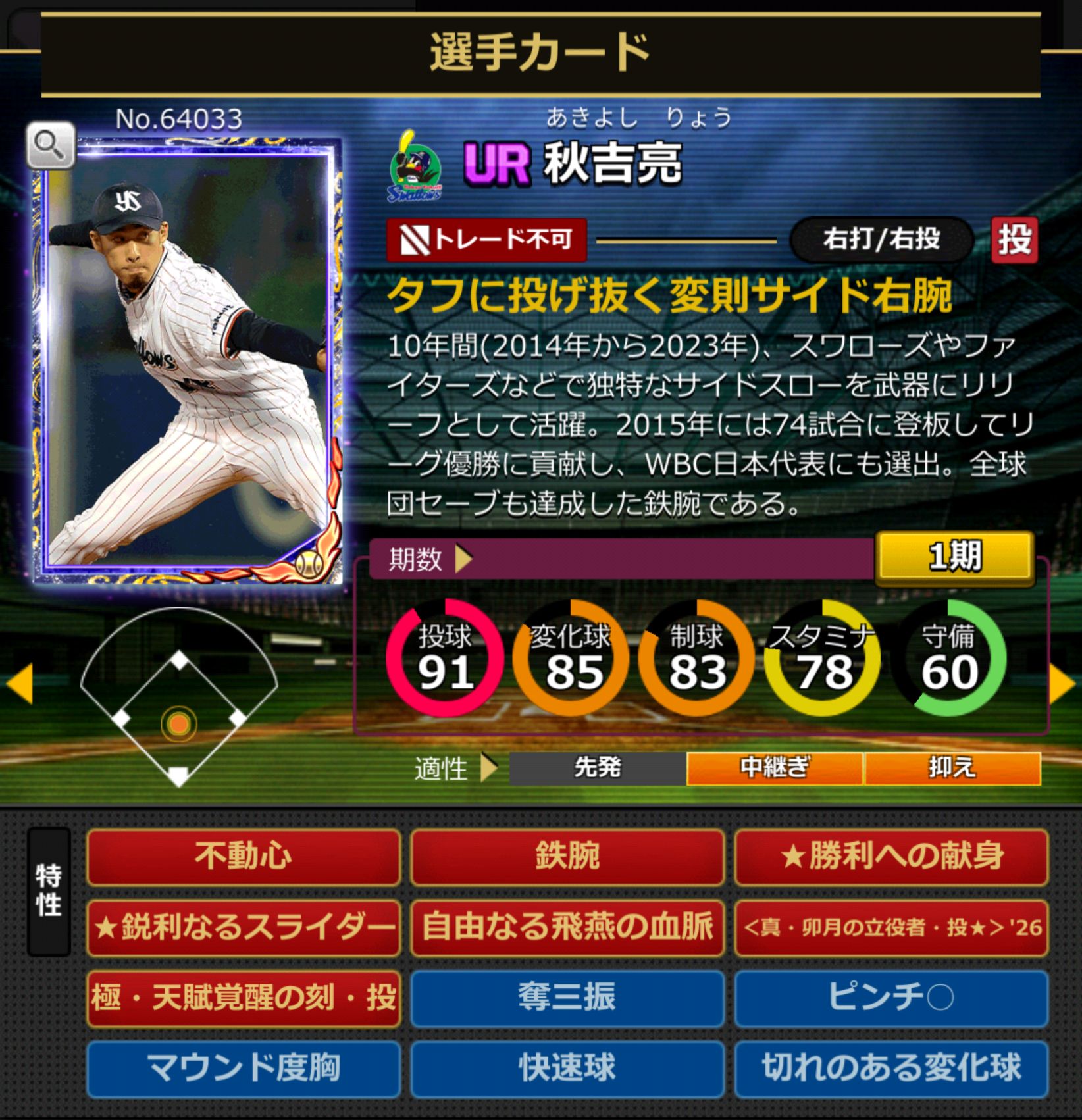 ID：64033,秋吉亮(東京ヤクルトスワローズ)