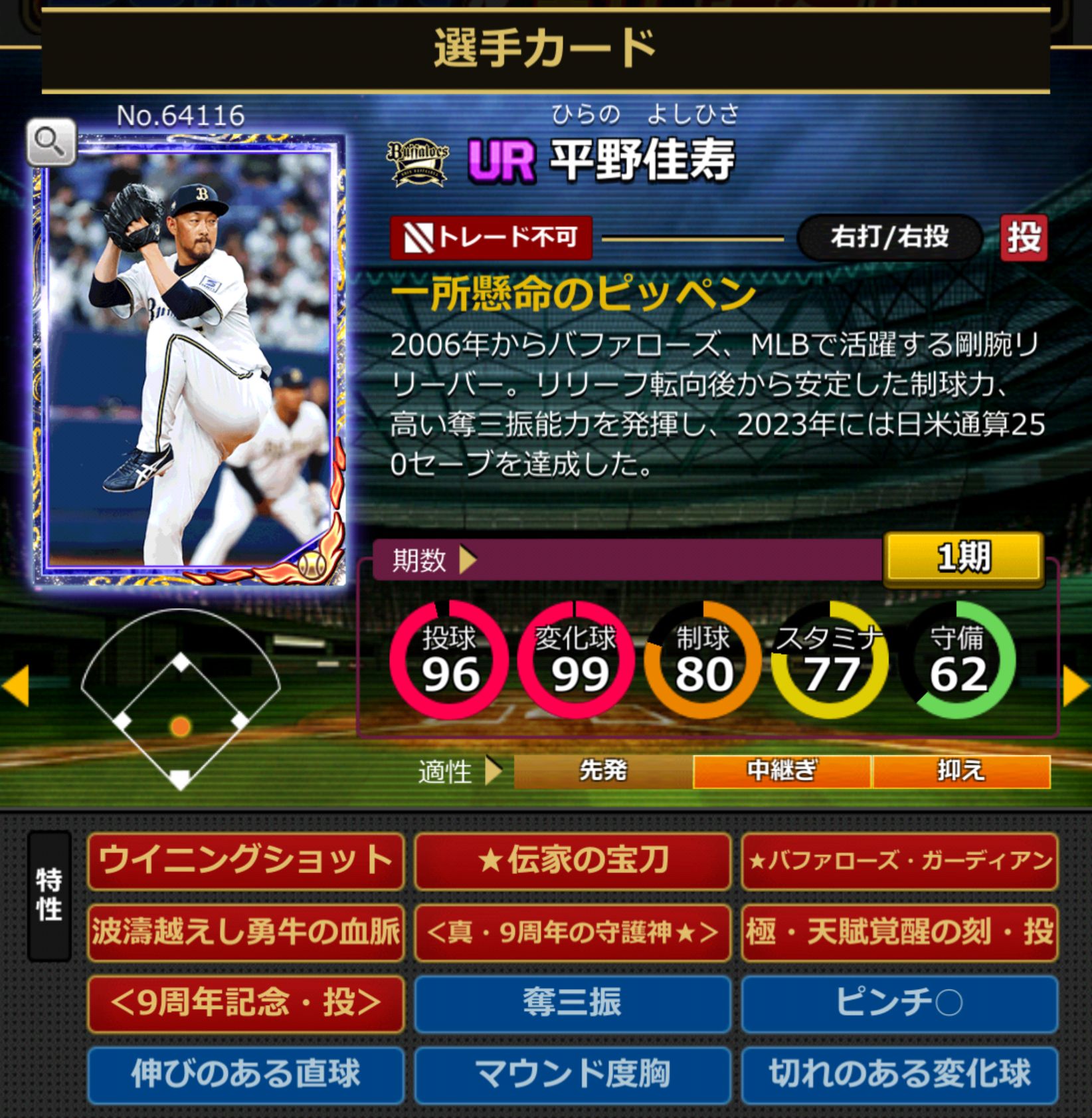 64116,平野佳寿(NPB)(オリックスバファローズ)